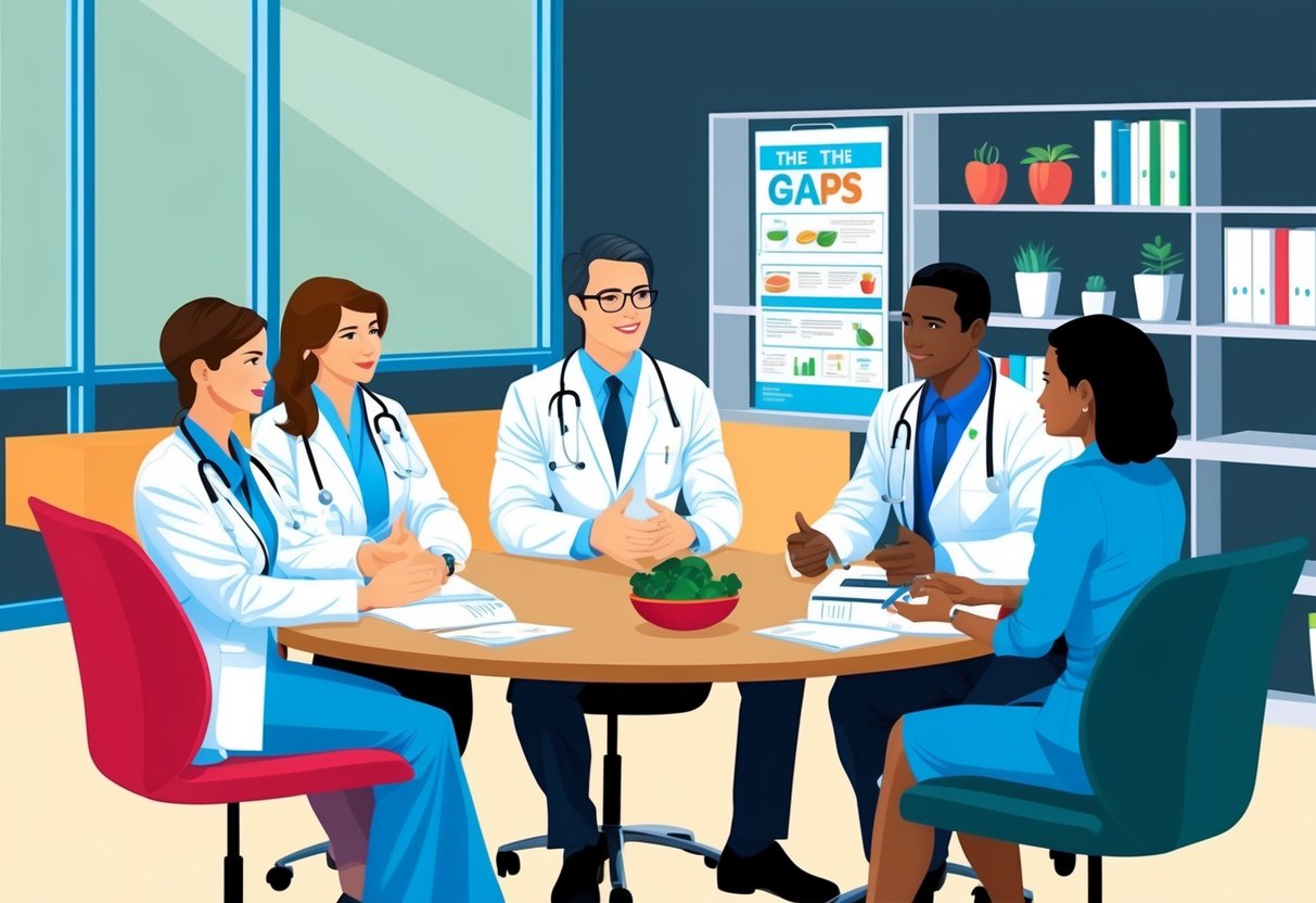 A group of healthcare professionals discussing the gaps diet and its impact on overall health in a modern office setting