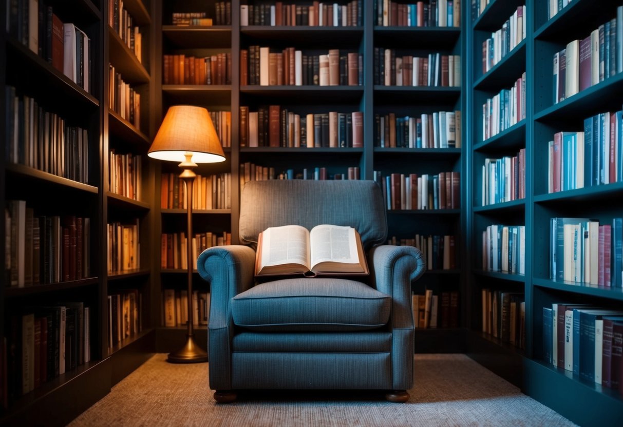 author, publisher, reading room, chair with bookshelves