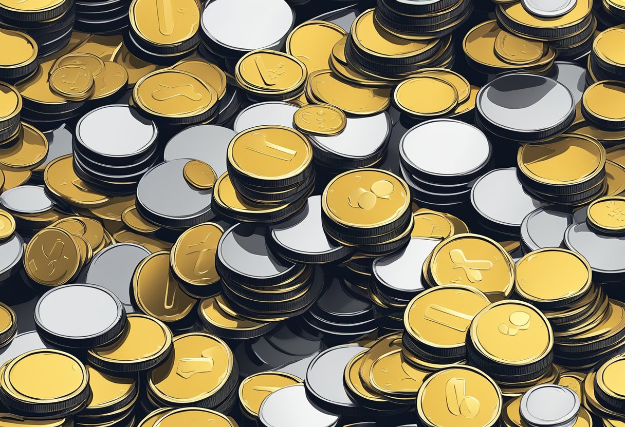 A stack of gold coins towering over a tiny pile of silver coins, symbolizing the stark wealth difference