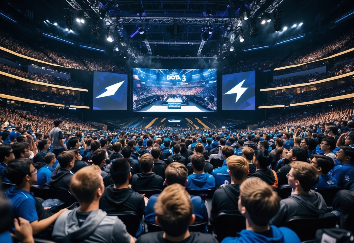 The bustling crowd fills the stadium, eyes fixed on the massive screen as the intense Dota 2 tournament unfolds.</p><p>The cheers and excitement reverberate through the air