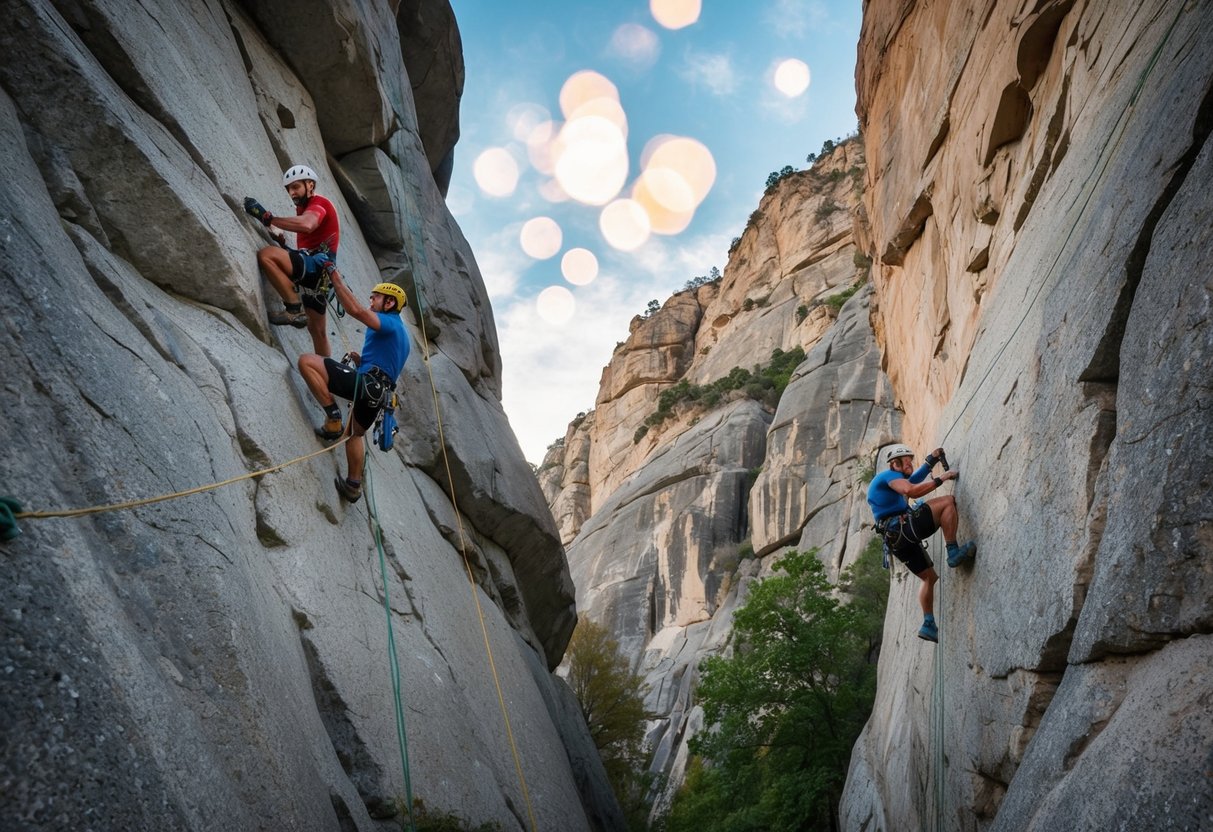 A group of legendary rock climbers conquering challenging cliffs with advanced techniques and training