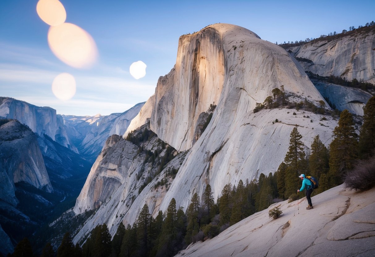 A lone figure scales the sheer face of El Capitan, surrounded by the towering cliffs and rugged terrain of Yosemite National Park