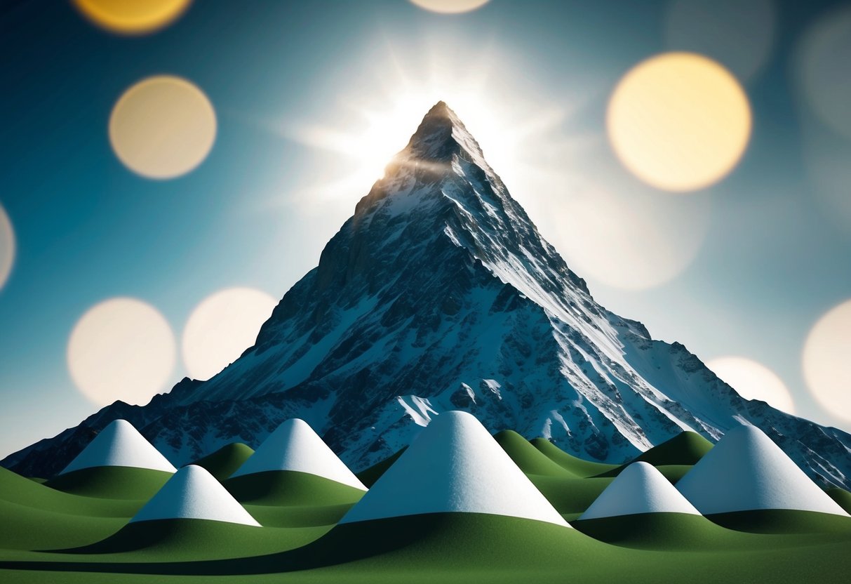 A computer science icon stands out among competitors, symbolized by a mountain peak surrounded by smaller hills, each representing a unique advantage