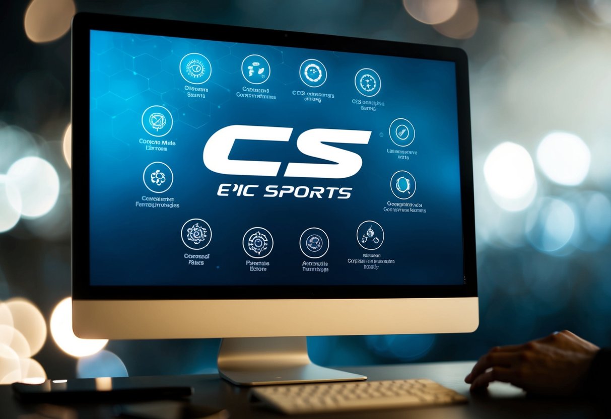 A computer screen displaying CS's logo surrounded by icons representing various competitive edge factors