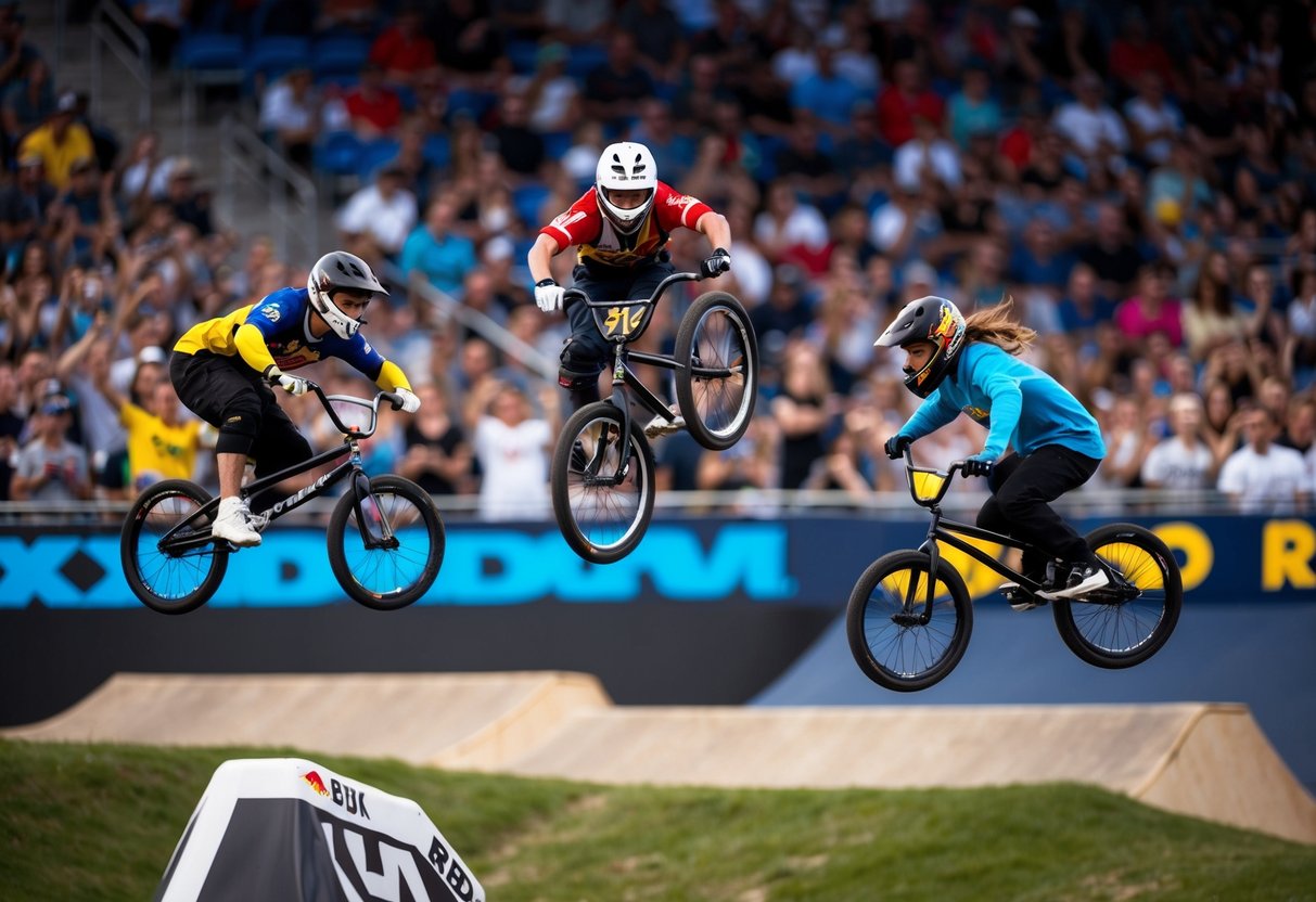 BMX riders from around the world perform daring tricks at a Red Bull competition.</p><p>Spectators cheer as the riders soar through the air and execute impressive stunts