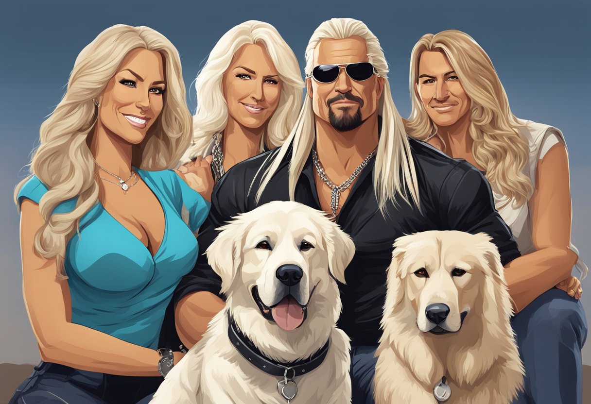 A family portrait with Dog the Bounty Hunter and his family members gathered around, expressing a mix of emotions