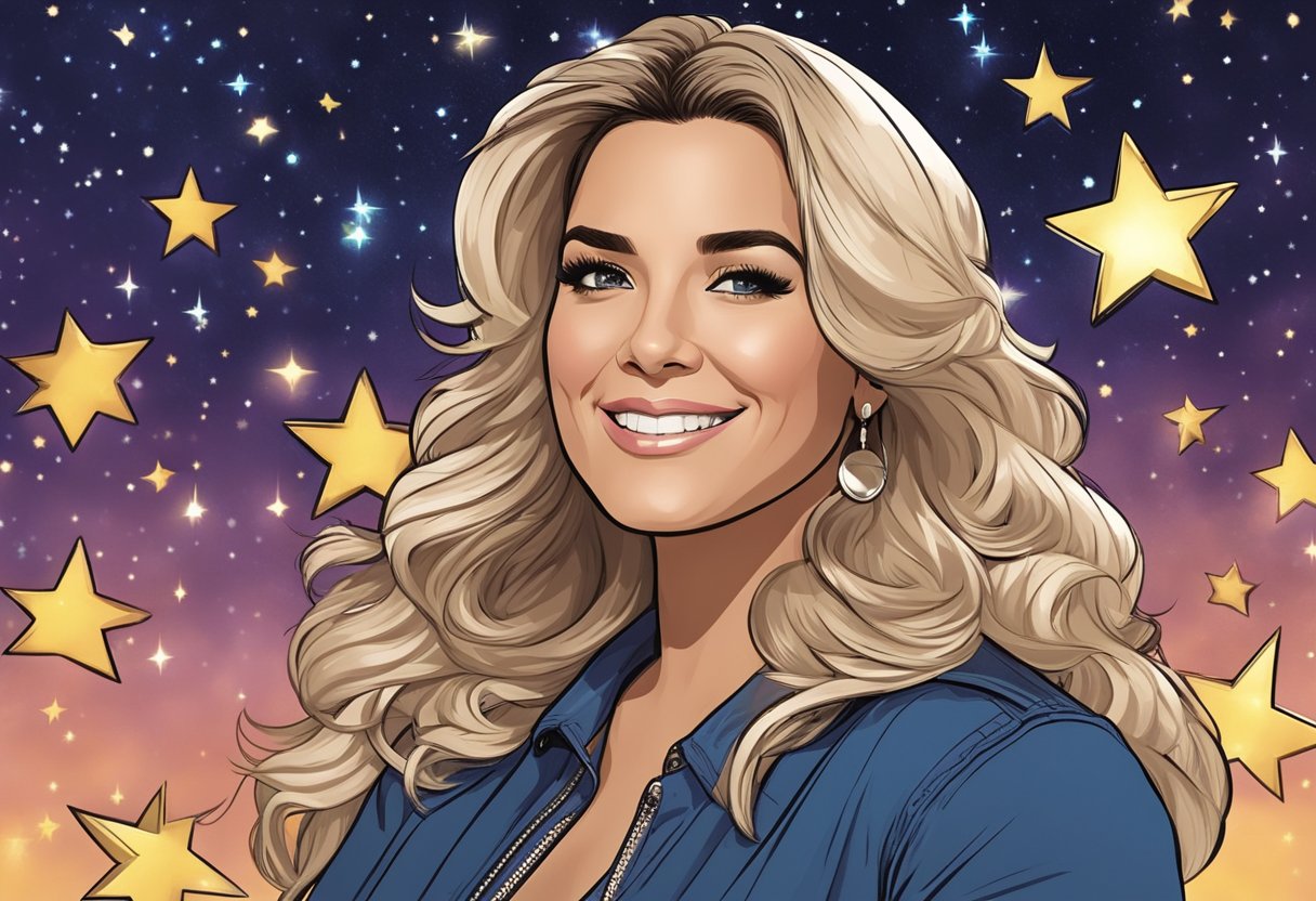 Brandi from Storage Wars stands surrounded by shining stars, her path to stardom unfolding before her