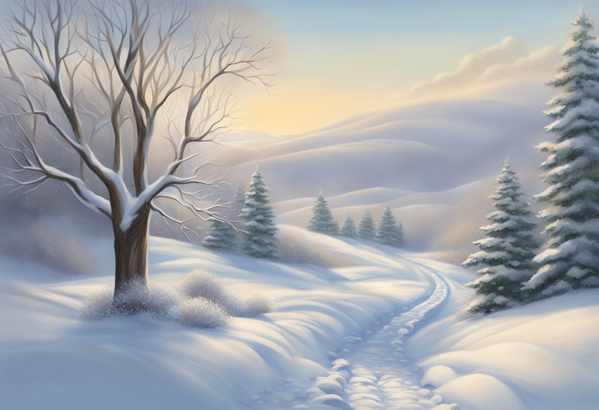 Lucia's footprints disappear in the fresh snowfall, as the serene landscape envelops her in a quiet, white embrace