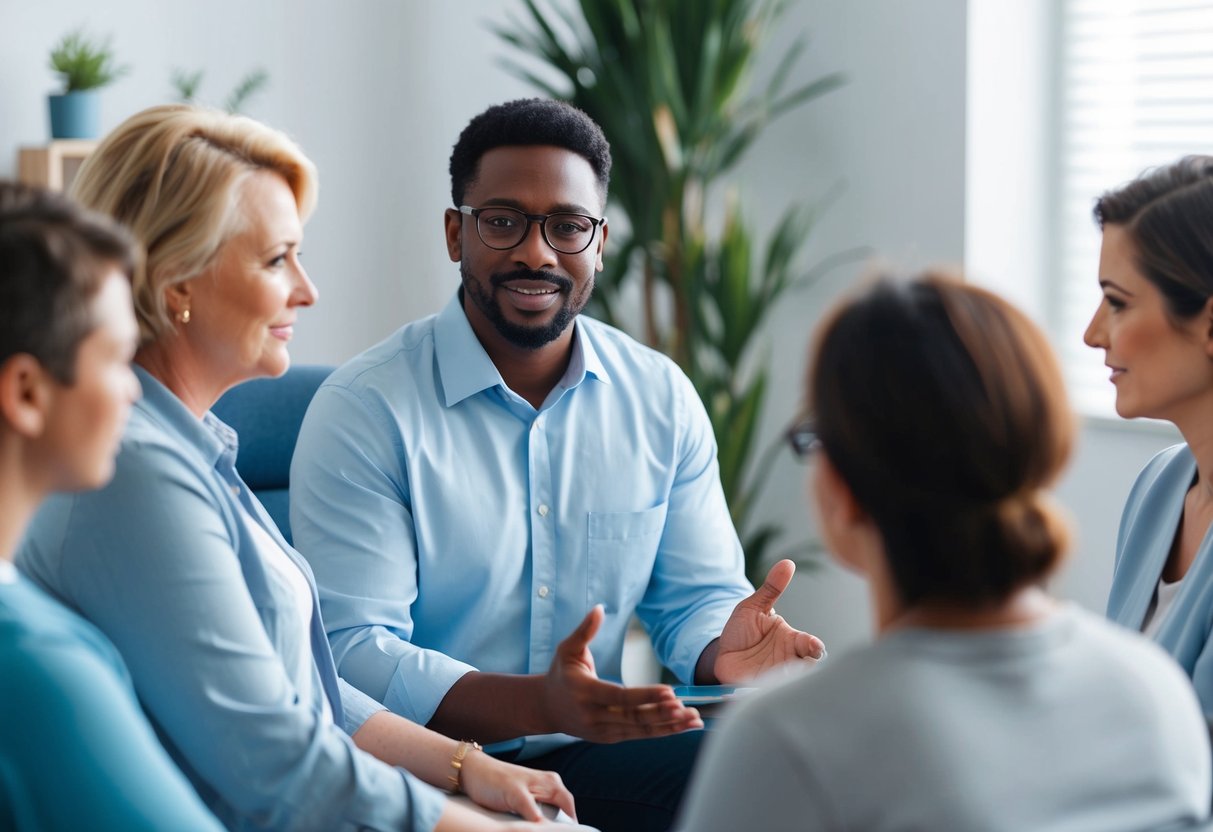 A substance abuse counselor leads a group therapy session, offering support and guidance to individuals in addiction recovery