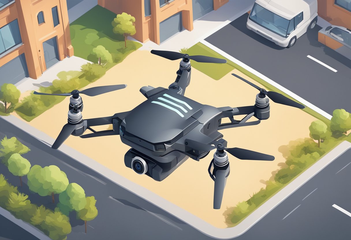 A drone maneuvering through a cluttered environment, using advanced obstacle avoidance technology to navigate around obstacles with precision and agility