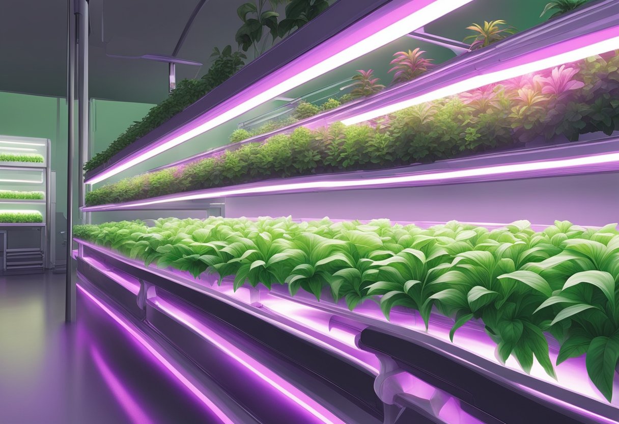 Vibrant green plants thrive under the glow of LED lights in a hydroponic system, showcasing the benefits of integrating this technology for optimal growth