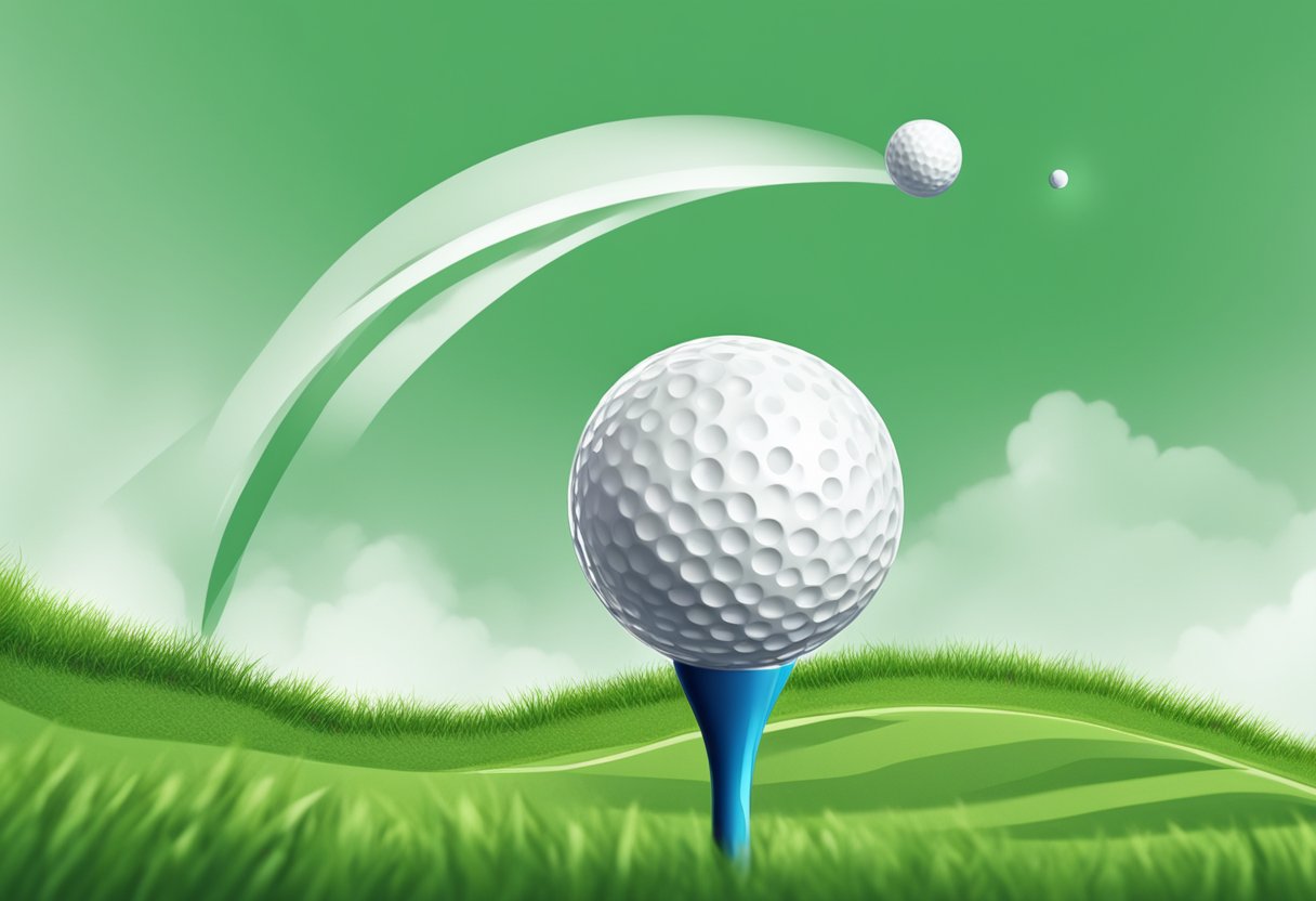 A golf ball flying over a green with a handicap sign in the background