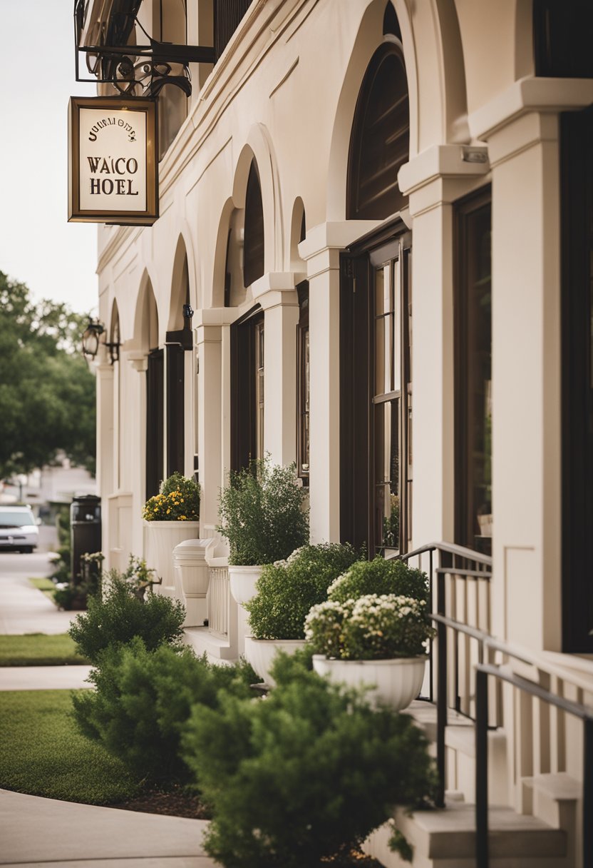 A quaint cheap hotel in Waco, Texas, with a welcoming exterior and a cozy, inviting atmosphere