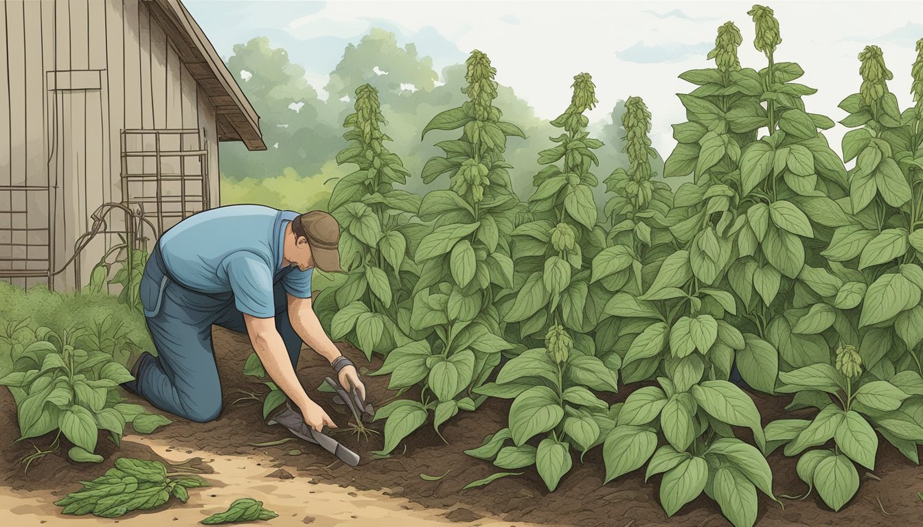 Comfrey leaves and roots being harvested and prepared for medicinal use