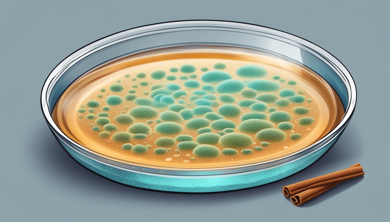 A petri dish with cinnamon extract inhibiting bacterial growth