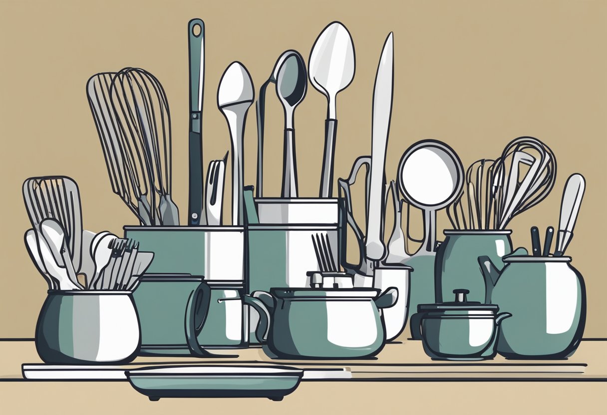 Various utensils neatly arranged in top-rated holders on a kitchen counter