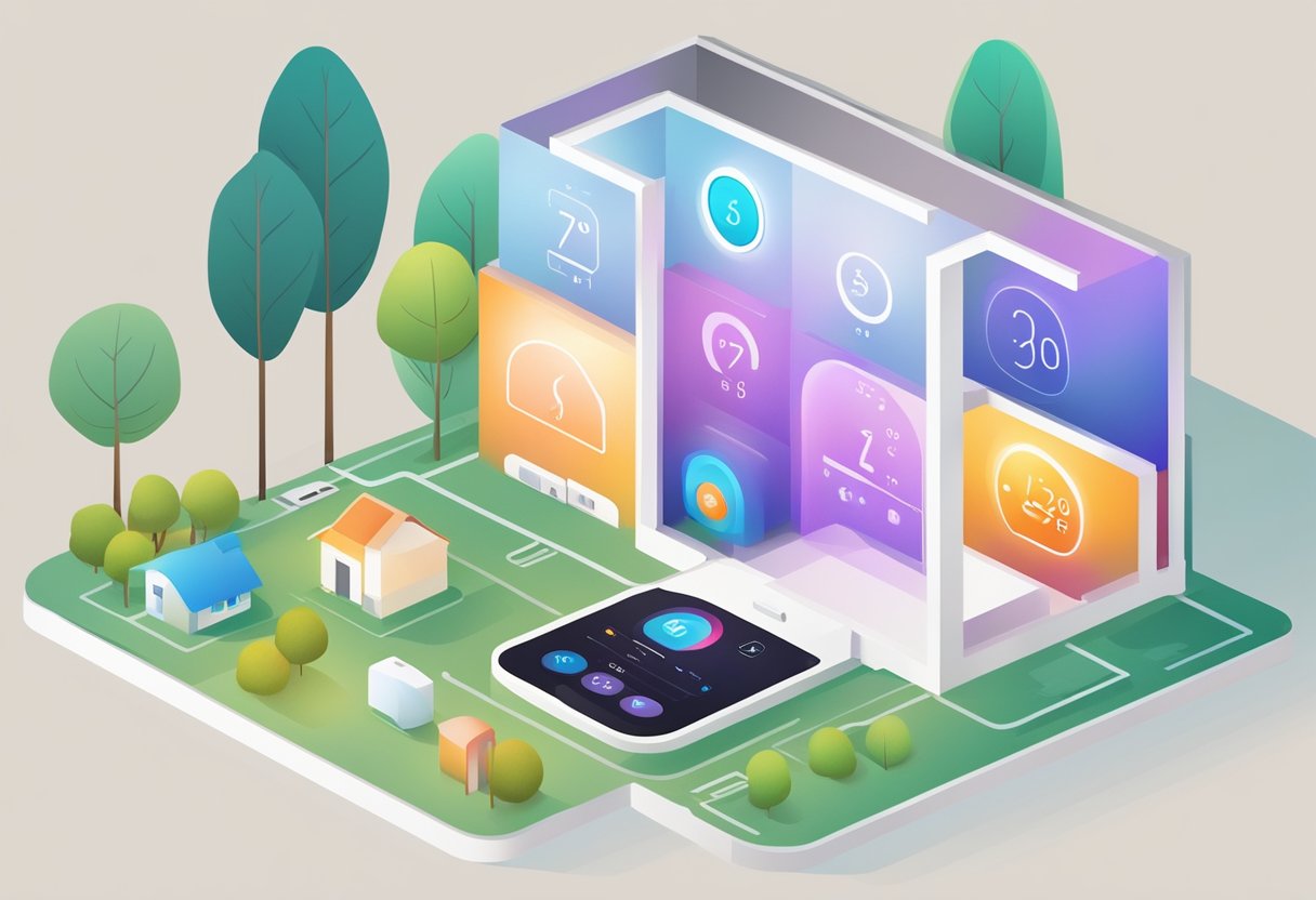 A smart thermostat with app control integrated into a modern, connected home ecosystem