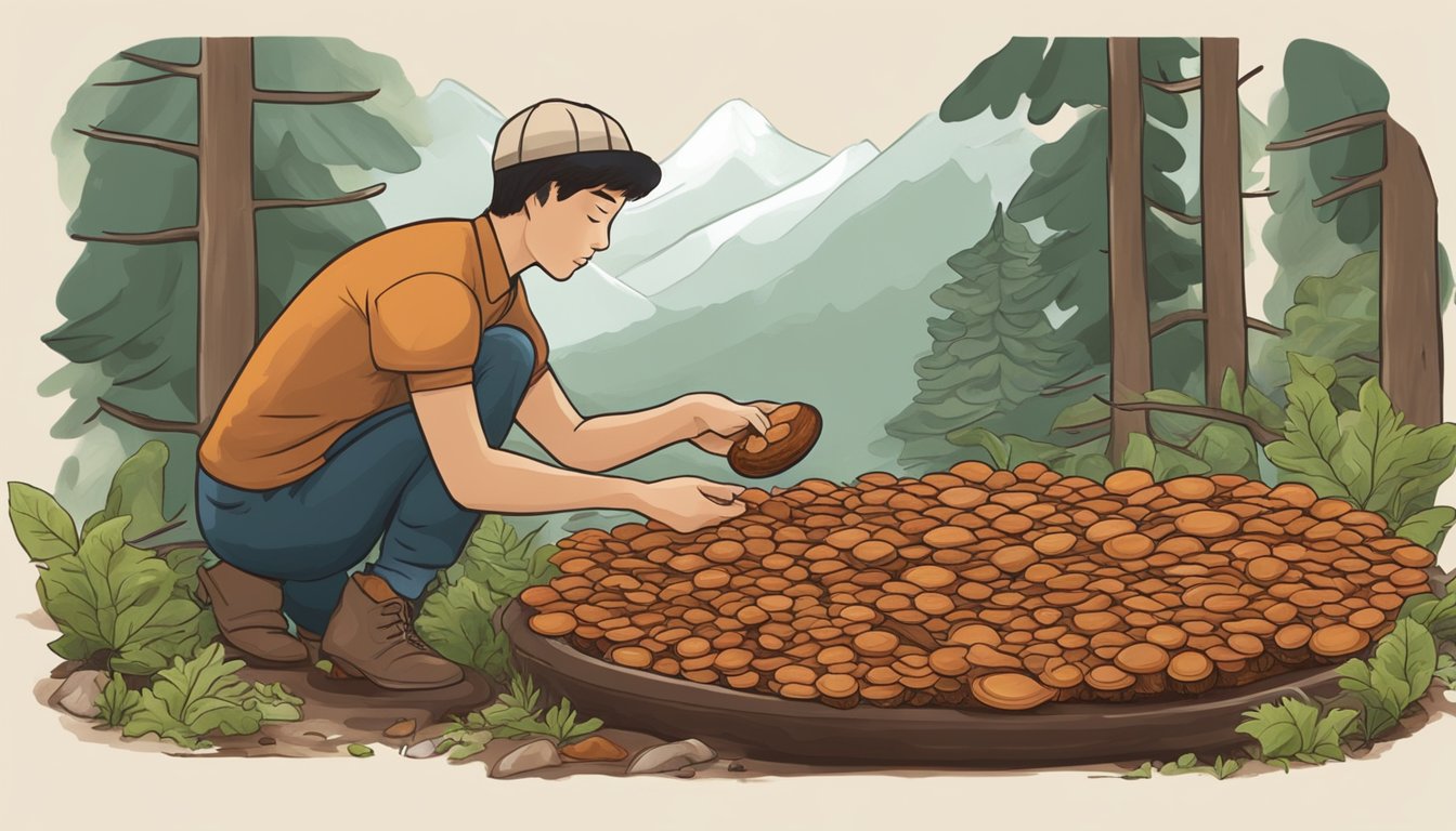 A reishi mushroom being carefully harvested and prepared for use in a healing potion