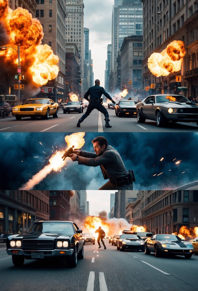 Explosions, gunfire, and high-speed chases fill the city streets as a lone hero battles against a group of heavily armed villains