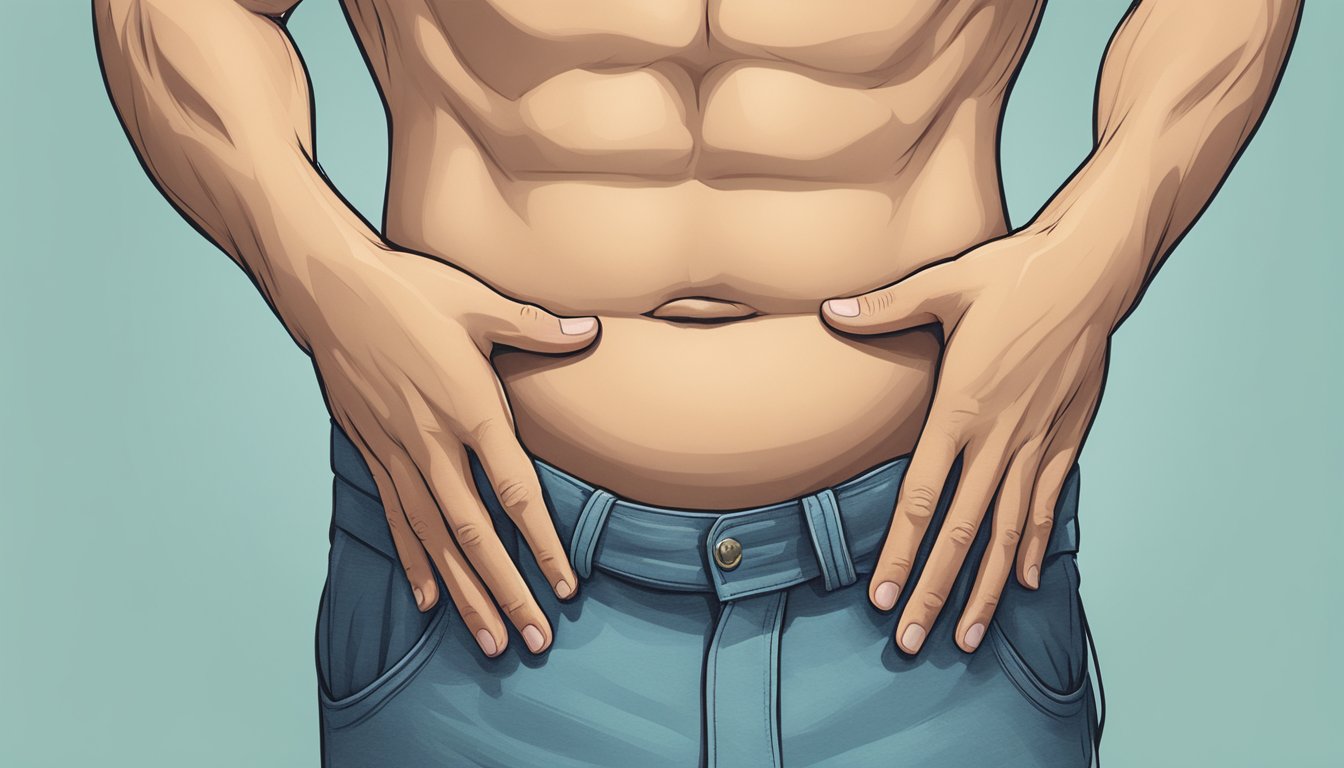 A person's midsection with slight bulges on the sides, representing love handles