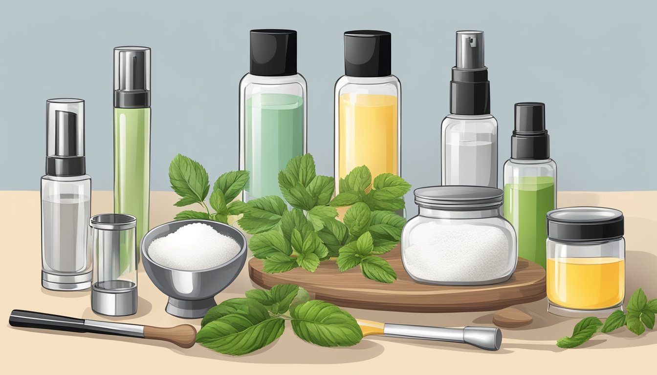 A table with ingredients and tools for making dry shampoo