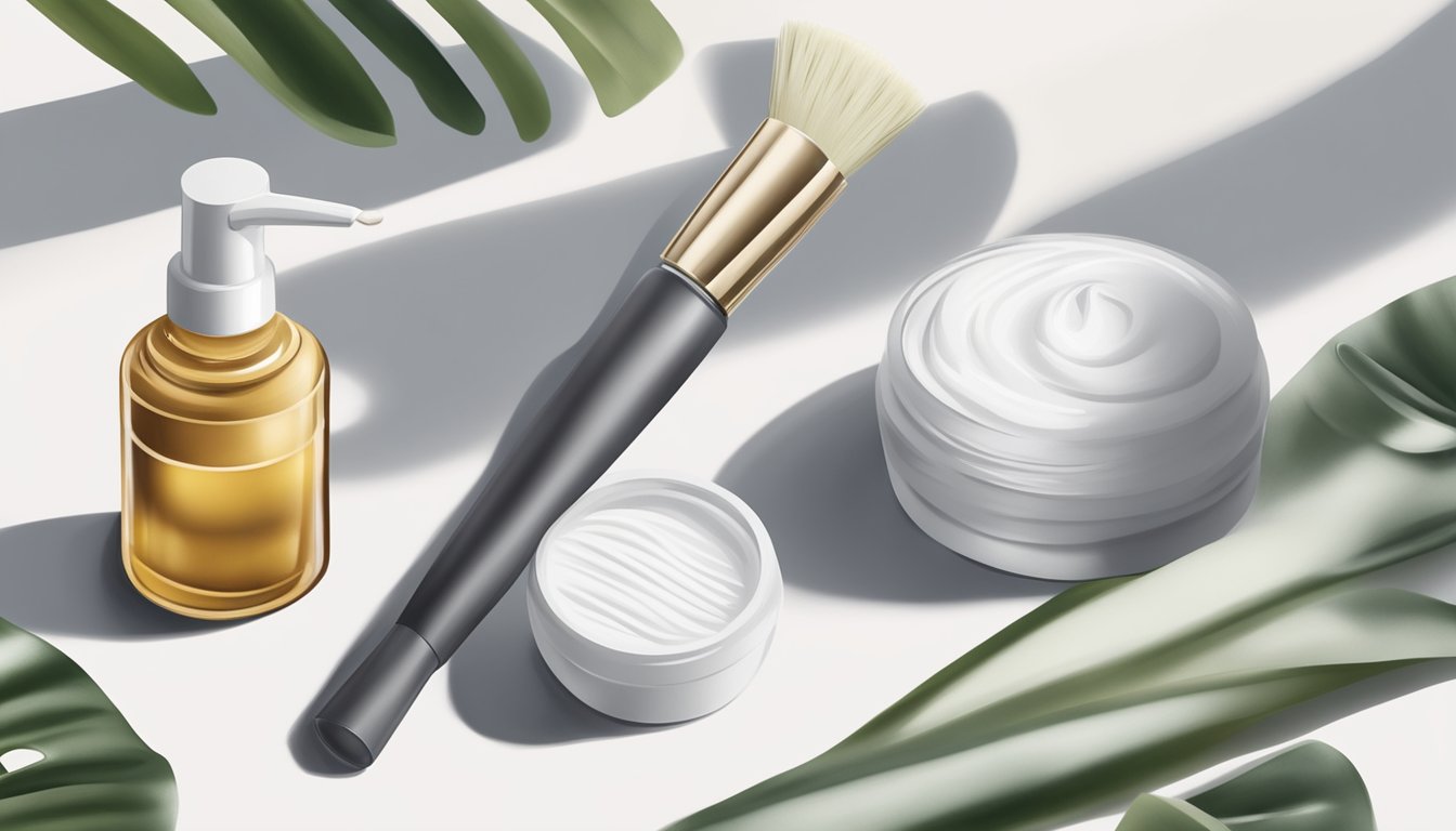 A dry brush sits on a clean, white towel next to a small container of gentle face cleansing oil