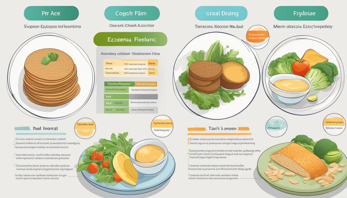 A person's meal plan and a chart tracking eczema symptoms side by side