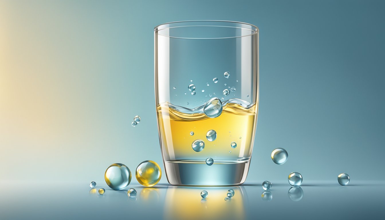 A glass of water with a vitamin B12 supplement dissolving into it