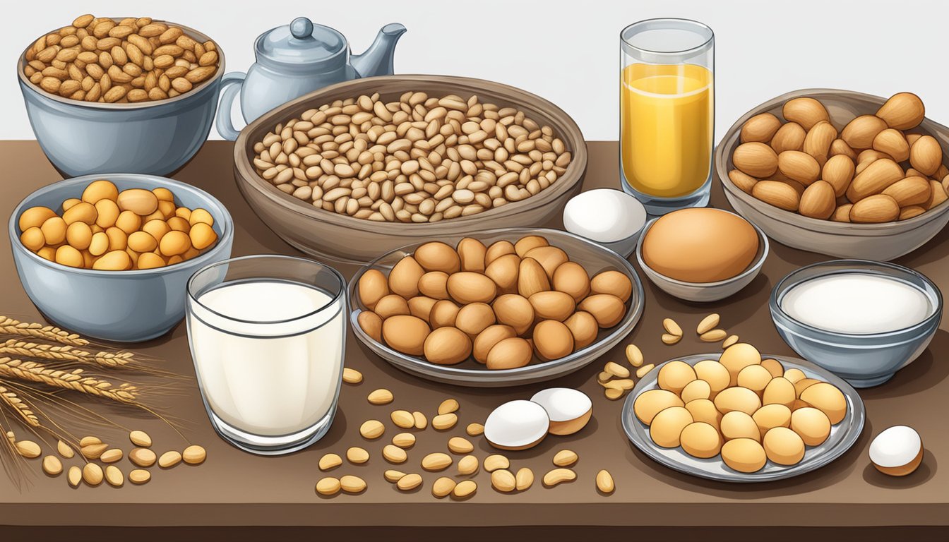 A table with peanuts, milk, eggs, soy, wheat, fish, and shellfish