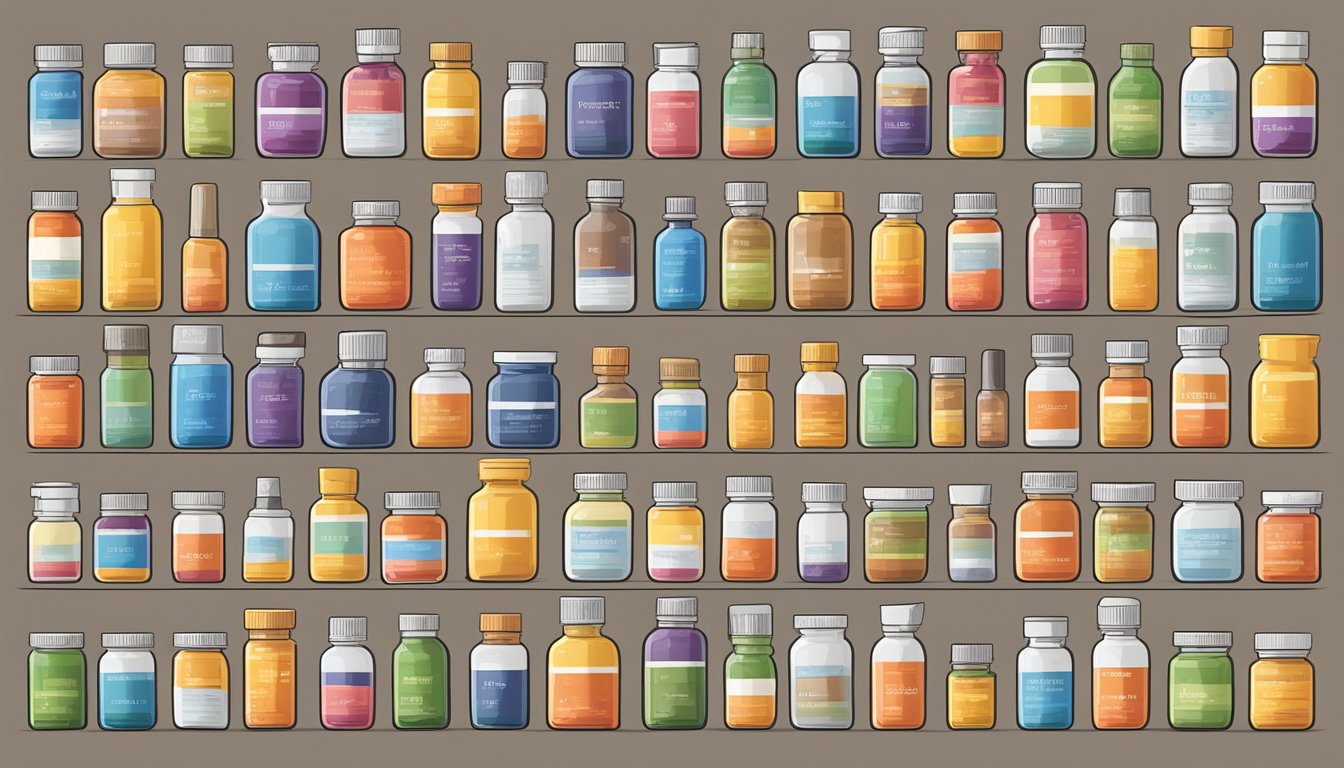 A collection of various vitamin bottles and supplements arranged neatly on a table, with labels clearly indicating their different categories