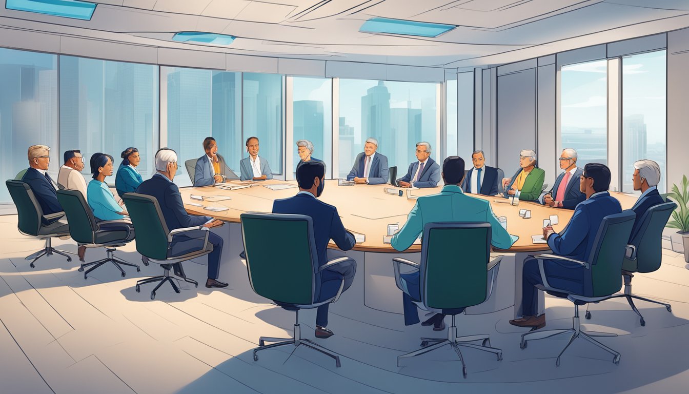 Industry leaders in a boardroom discussing challenges and innovations in the top vitamin supplements companies, shaping health and wellness in 2024