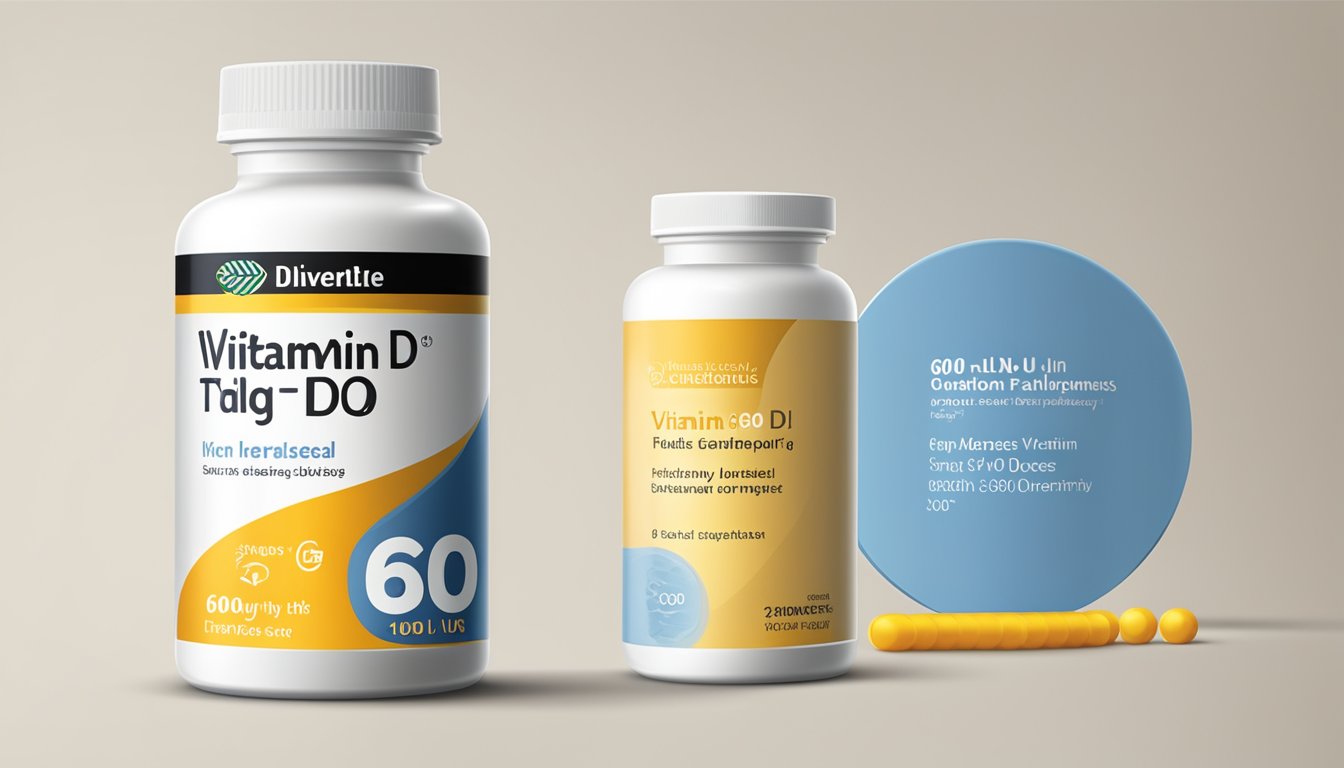 A bottle of vitamin D supplements with a label showing "600 IU" dose