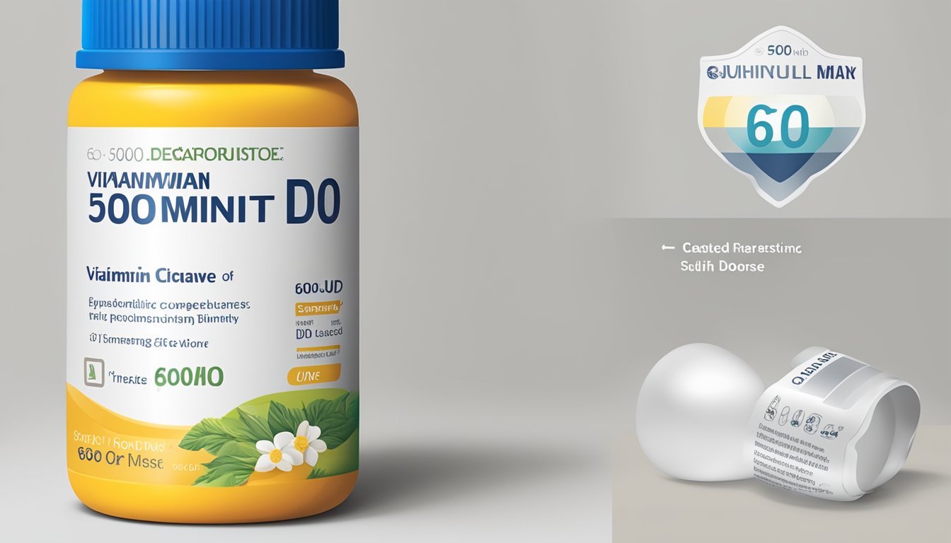 A bottle of vitamin D supplements with a label showing "600 IU" dose