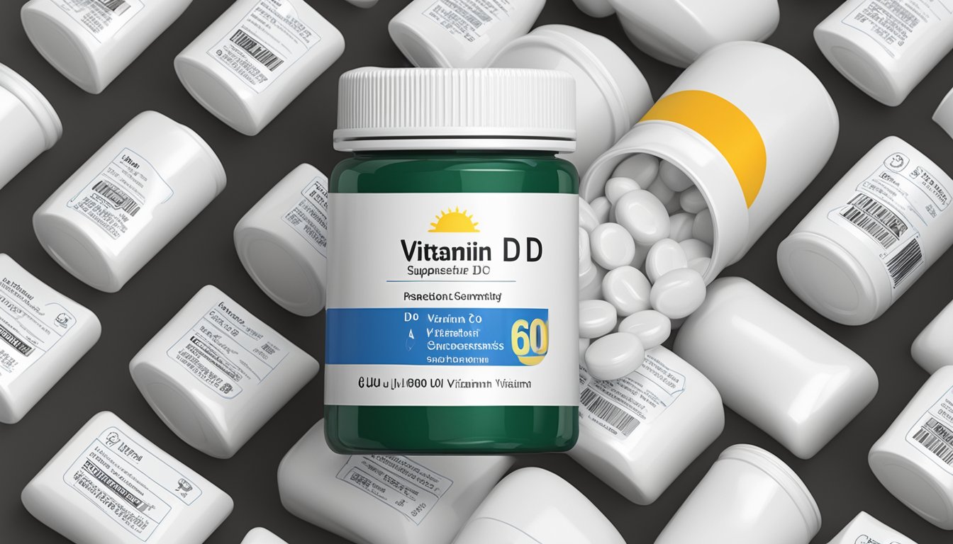 A bottle of vitamin D supplements with a label showing "600 IU" dose