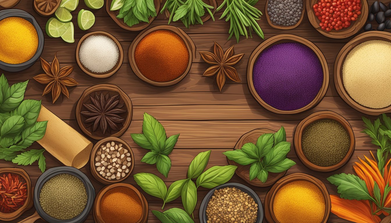 A variety of colorful spices and herbs arranged on a wooden cutting board, ready to be mixed together to create the ultimate vegetarian taco seasoning