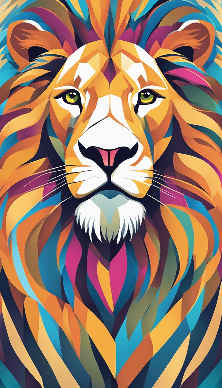 A majestic lion stands proudly, with a confident gaze and a shield resting at its side, symbolizing strength and trust