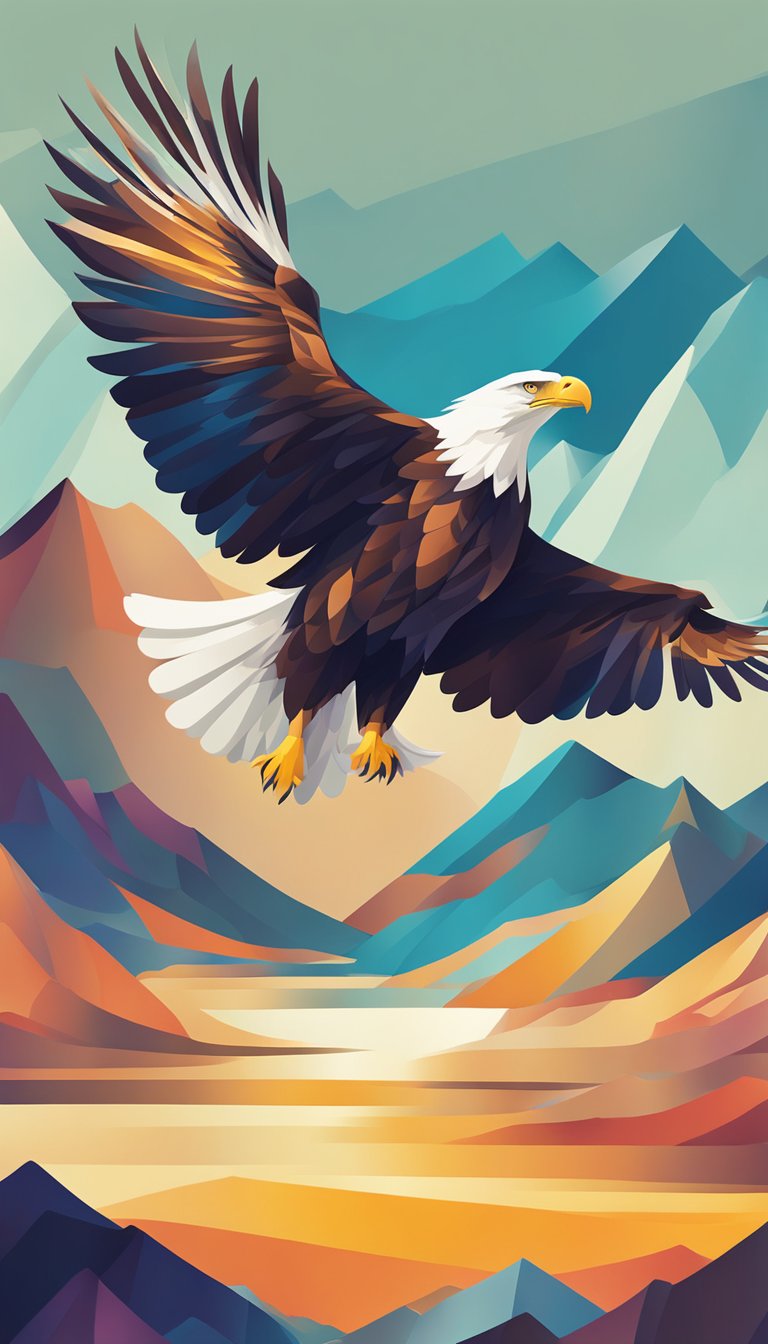 A majestic eagle soars high above the mountains, its wings outstretched as it glides effortlessly through the sky