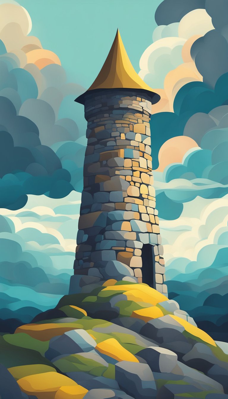A mighty stone tower stands against a stormy sky, offering refuge and safety