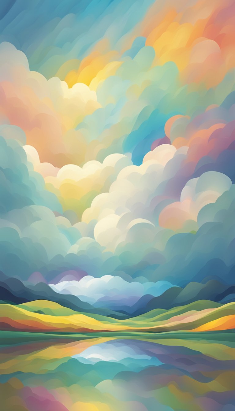 A serene landscape with a stormy sky clearing to reveal a bright, hopeful horizon