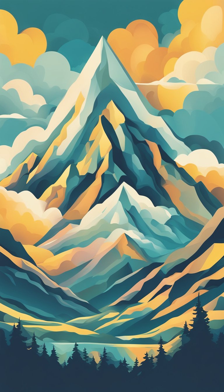 A majestic mountain peak rising above stormy clouds, symbolizing strength and refuge
