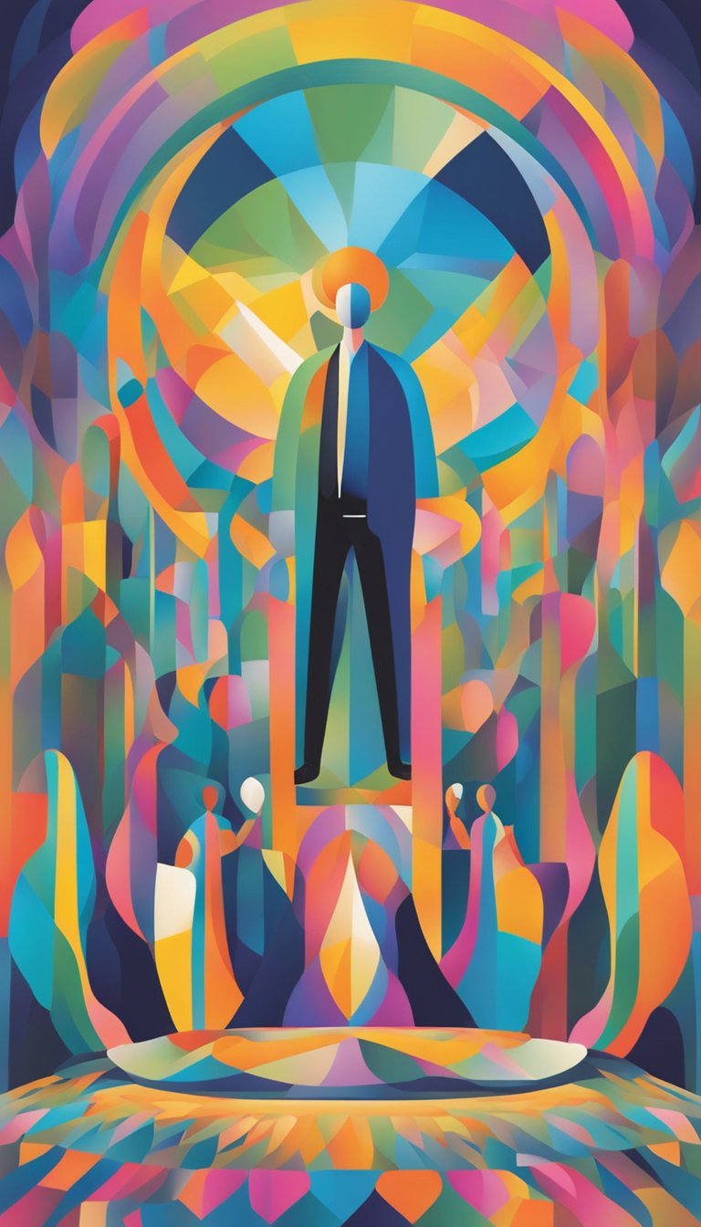 A figure standing strong, with a presence at their side, surrounded by a sense of stability and inner peace