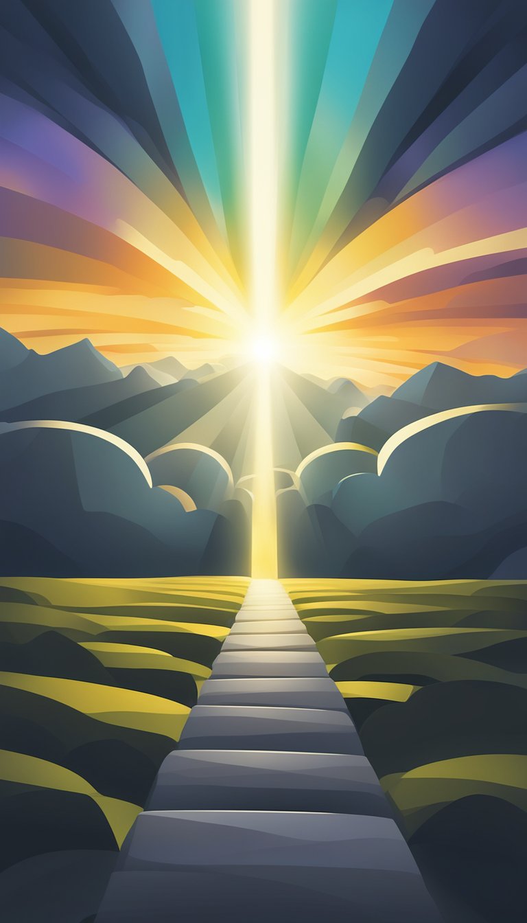 A beam of light shining through dark clouds, illuminating a path forward