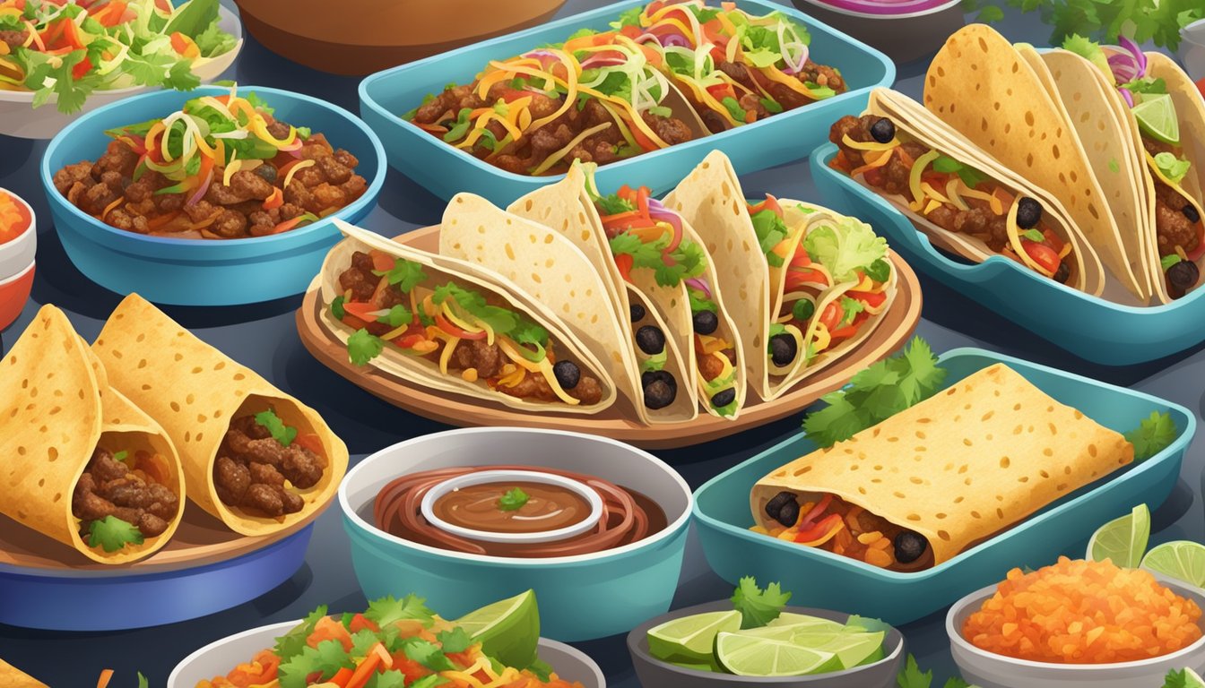 A colorful spread of tacos de canasta with steaming baskets and various fillings