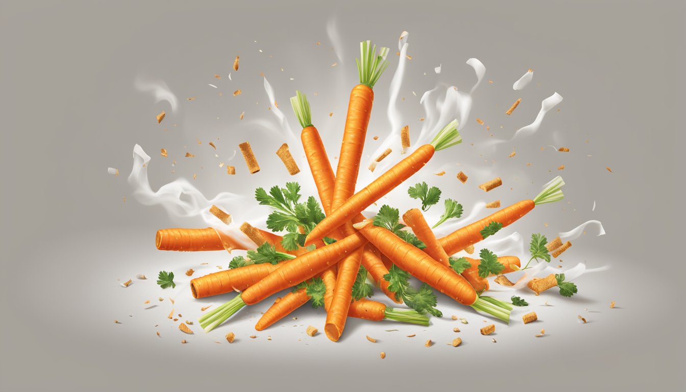 A pile of crunchy carrot sticks bursting through a broken cigarette