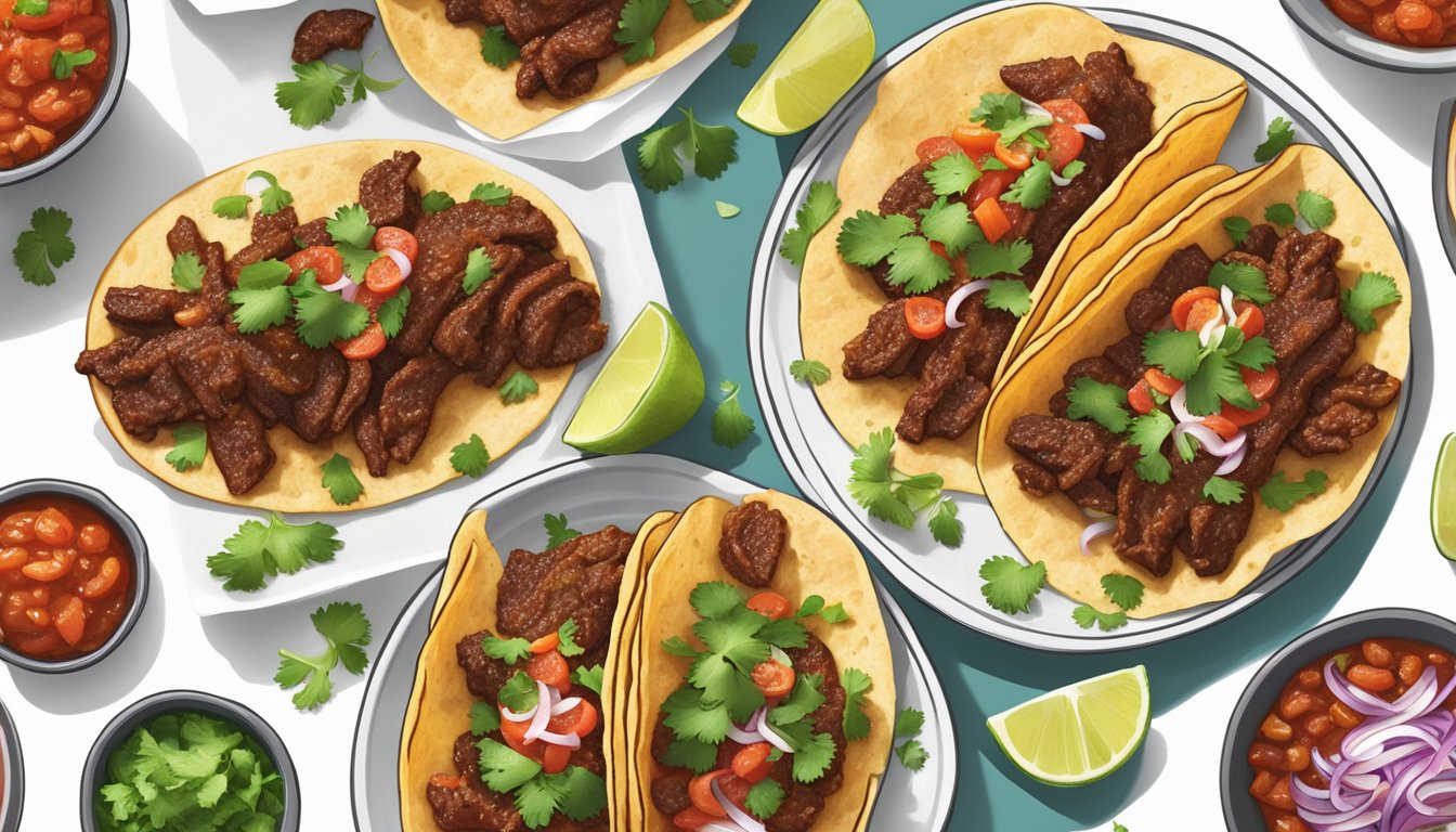 A colorful spread of crispy beef, tender barbacoa, and spicy chorizo tacos, topped with fresh cilantro, onions, and zesty salsa