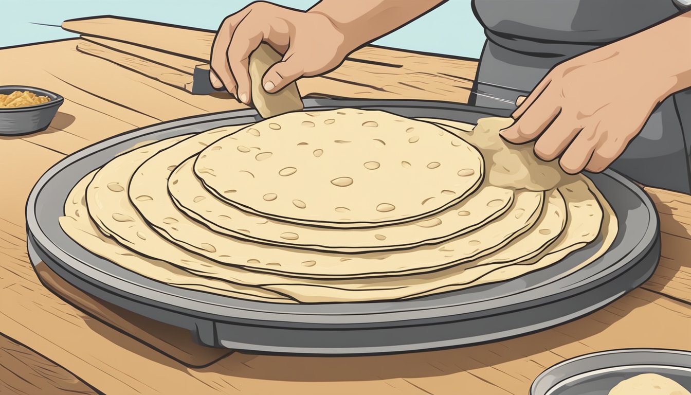 A Masa dough is being pressed between two round plates to create a perfect tortilla