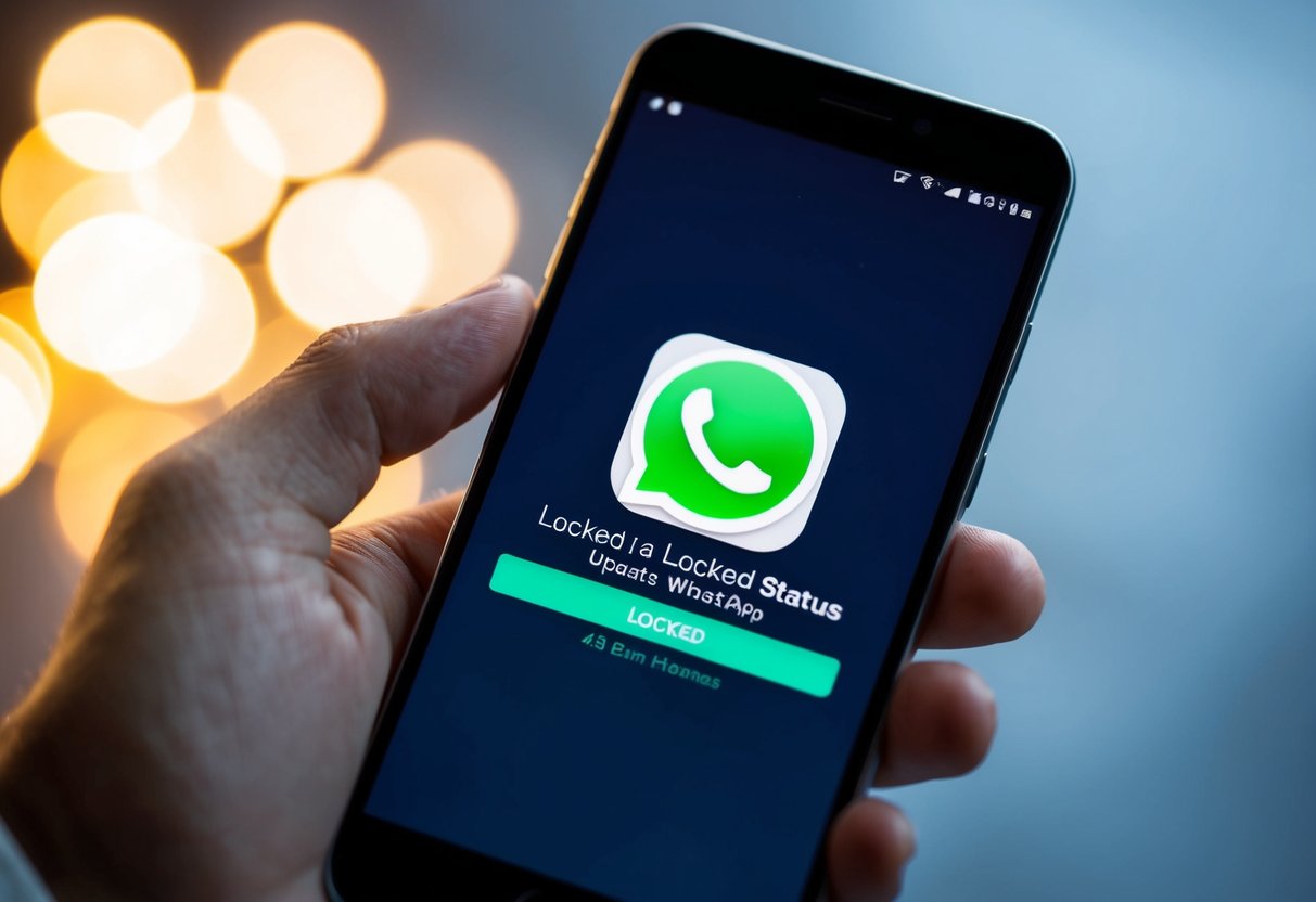 Uma tela de smartphone exibindo uma atualização de status bloqueada no WhatsApp GB