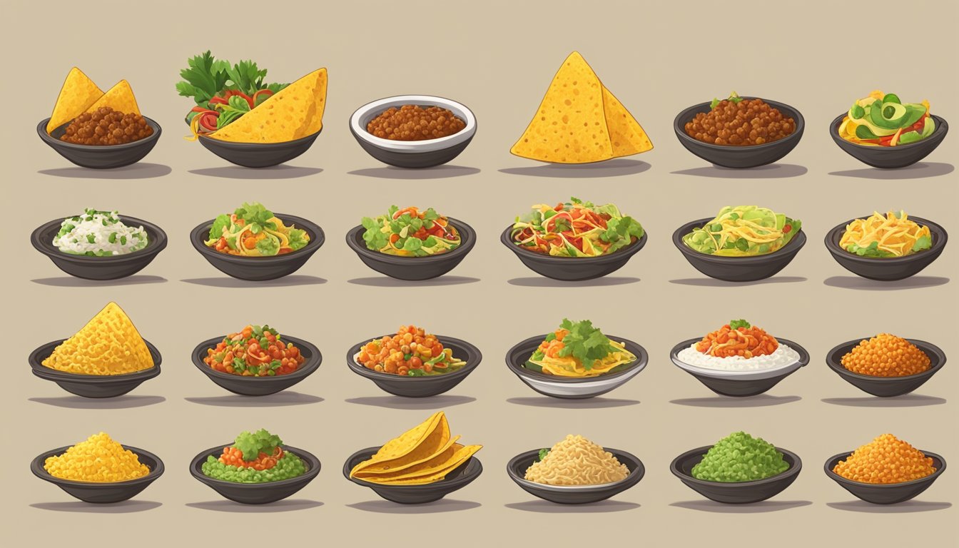 A colorful array of taco fillings, from traditional to modern, symbolizing the evolution of Mexican culinary identity