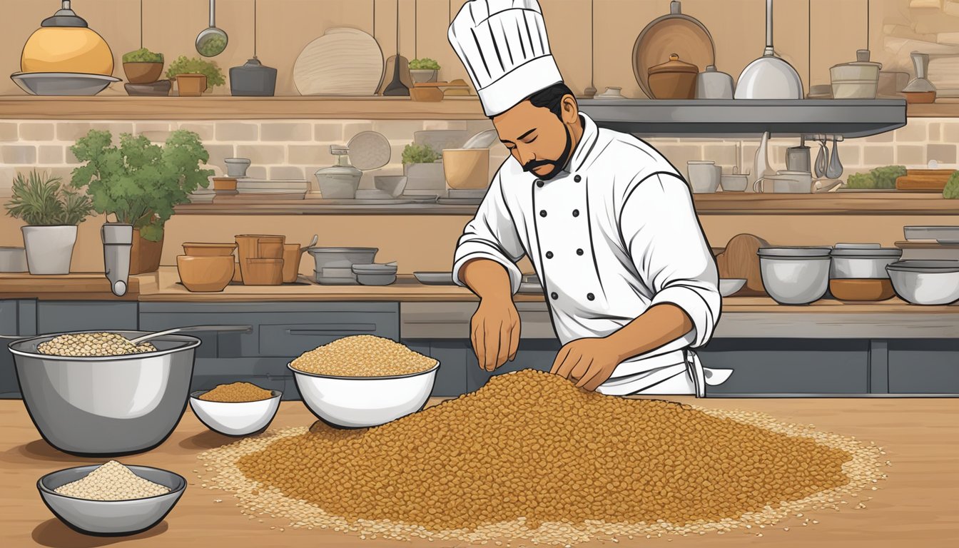 A chef mixing ancient grains with modern Mexican taco ingredients