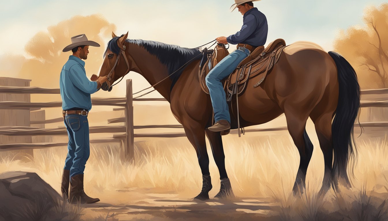 A Texas cowboy carefully selects and trains a young horse for future ranch work